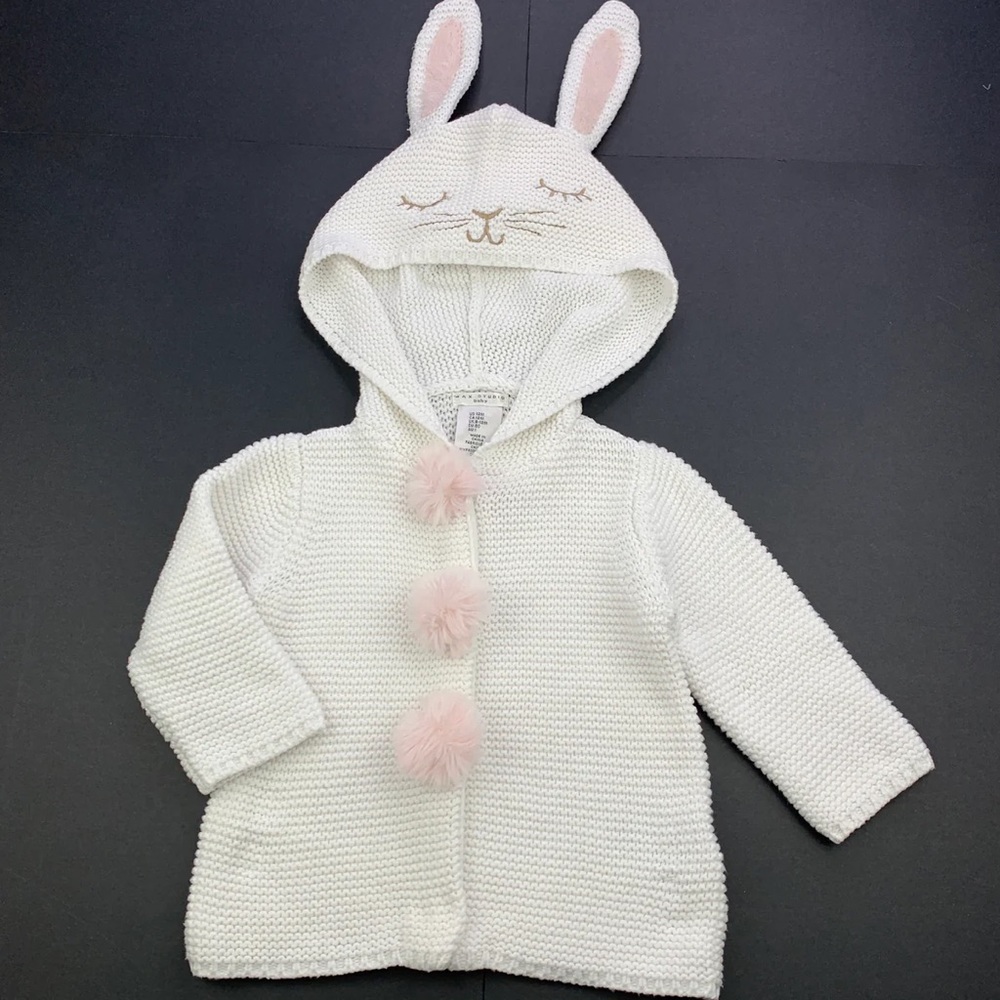 Max Studio Knit Sweater with Bunny Rabbit Ears Hoodie Long Sleeve  Easter